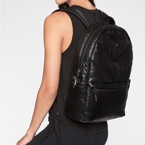 Athleta X Caraa Travel Laptop Backpack Black Quilted Commuter Day Trip Puffer